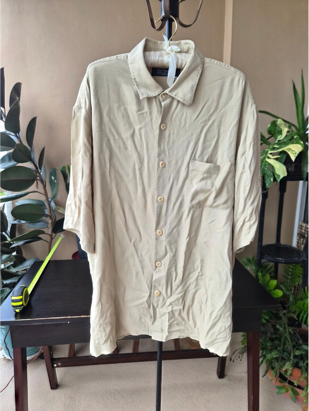Nat Nast Luxury Originals Men’s Beige Silk Short Sleeve Shirt XXL